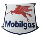 Vintage Mobilgas Sign - Porcelain Mobil Gasoline Pegasus Shield Gas Pump Sign