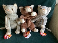Bundle 3 Ty Beanie Babies Cats Scat 1998, Pounce 1997 & Silver 1999 - Immaculate
