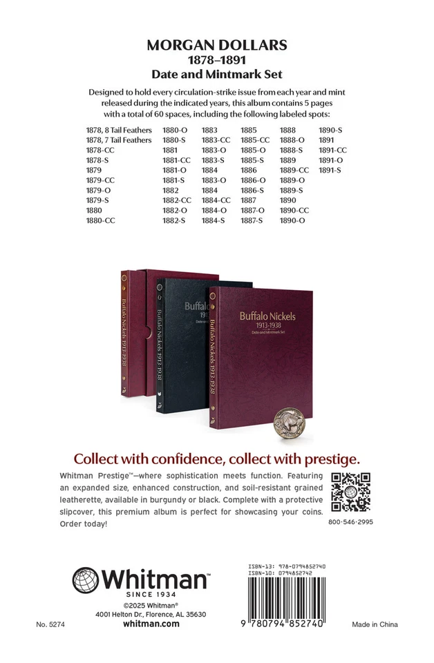 Álbum de monedas Whitman Prestige™ - Dólares Morgan: conjunto de fecha y marca de ceca de 1878-1891 Foto 4 de 4