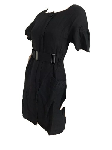H&M TREND BLACK LINEN MIX BELTED SHIRT DRESS UK 6-8 EU 34-36 US 2-4 XS BNWT - Picture 5 of 9