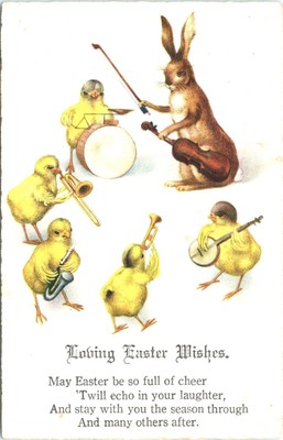 MUSIKALISCHE HASE UND KÜKEN OSTERN ANTHROPOMORPHE POSTKARTE
