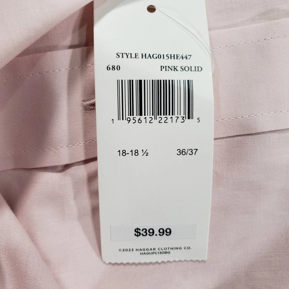 Camisa de Vestir Haggar PARA HOMBRES TALLA 18-18.5 36/37 Algodón Premium Cómoda Calce Clásico Rosa Foto 3 de 4