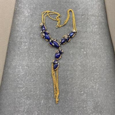 Guicai Original Design Gold-plated Full Diamond Lapis Lazuli Irregular Necklace