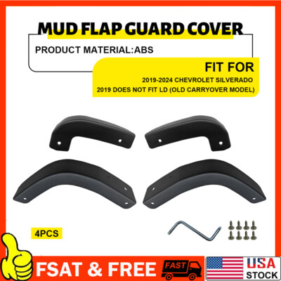 Set of 4 Splash Mud Flap Guard Delete Cover For 2019-24 Chevy Silverado 1500 B