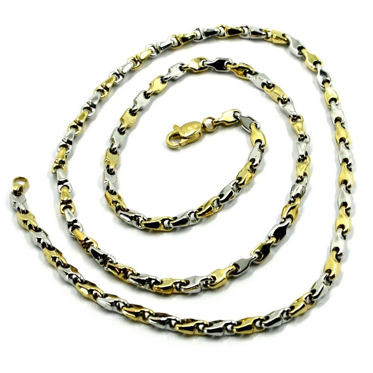 18K WHITE YELLOW GOLD CHAIN NECKLACE ALTERNATE DROP ONDULATE