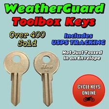2 Weather Guard Tool Box keys cut to code Weatherguard key K750-K799