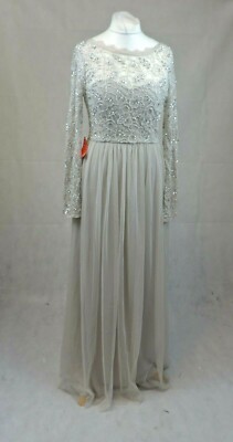 Amelia Rose Embellished Grey Lace Maxi Dress Size 10 Uk Rrp £145