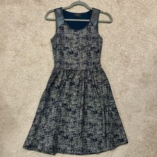Anthropologie Everly Navy Gold Sleeveless Dress Faux Leather Shoulder Women’s S