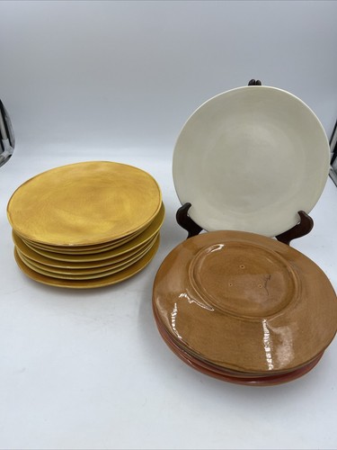 Aletha Soulé Studio Pottery Melange Entree Plate Set di 14 9,5” Rosso Giallo Ecc - Foto 5 di 6