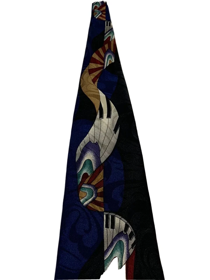Corbata Musical Vintage LLAVES PIANO Contemporánea Azul Negro Dorado Granate Corbata Seda Foto 3 de 4