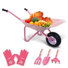 Kids Wheelbarrow Set Metal Child Wheel Barrel Pink Easy to Assemble and Kids ...