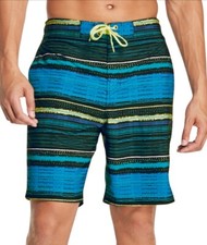 Speedo Men"s Striped Performance 20" Board Swimwear Shorts Blue/Green NWT