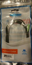 MANHATTAN 3.5mm Stereo Male to Male Braided Audio Cable 1.8 m 6 ft Black/Green