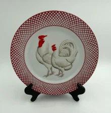 The Haldon Group Devonshire Rooster & Hen 10 1/4" Plate Vintage Red & White EUC