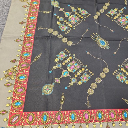 Silk Scarf Oversize 31” Square Women Attire Black Red Gold - Picture 7 of 14