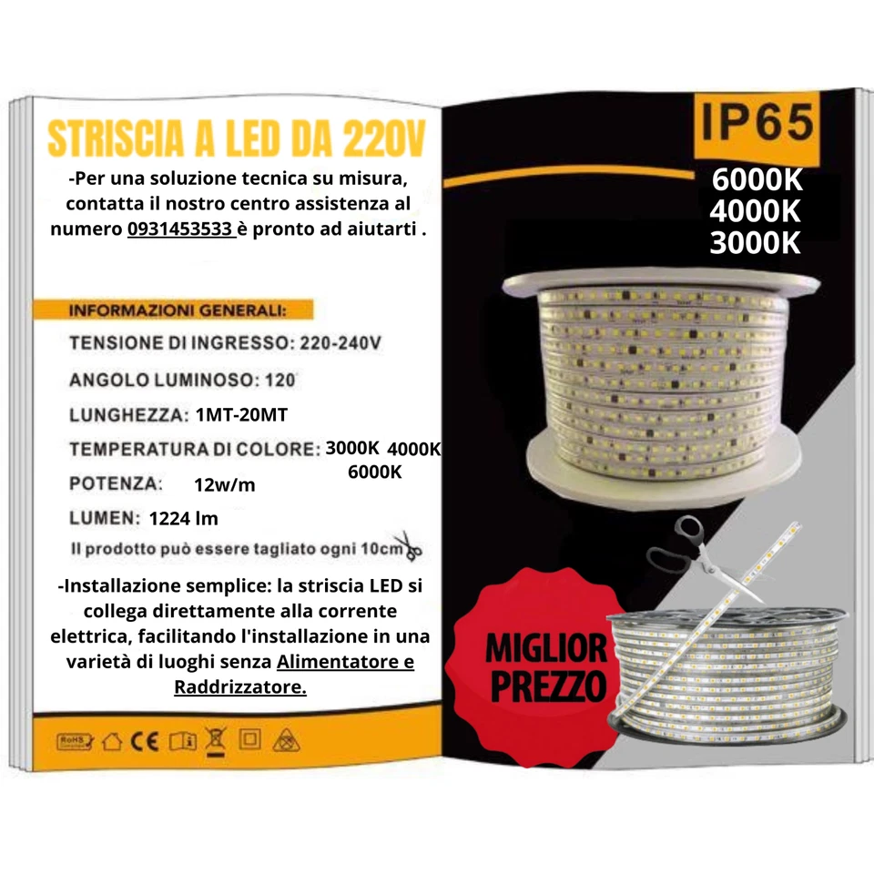 Strisce LED 220V Striscia Alta Luminosità Adesiva da 0,5m STRIP LED Dimmerabile - Immagine 3 di 3