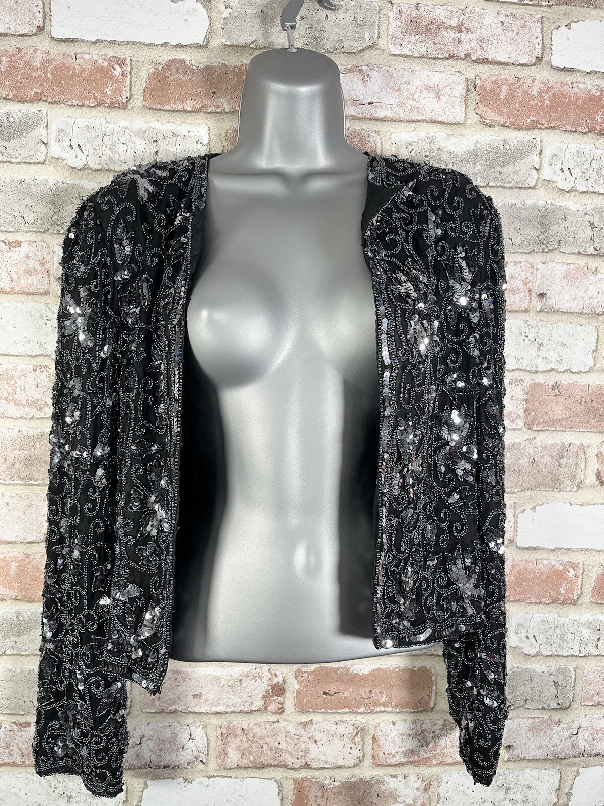 Lawrence Kazar Beaded Jacket Sequin Vintage Sz PM 1980s Evening Jacket Silk