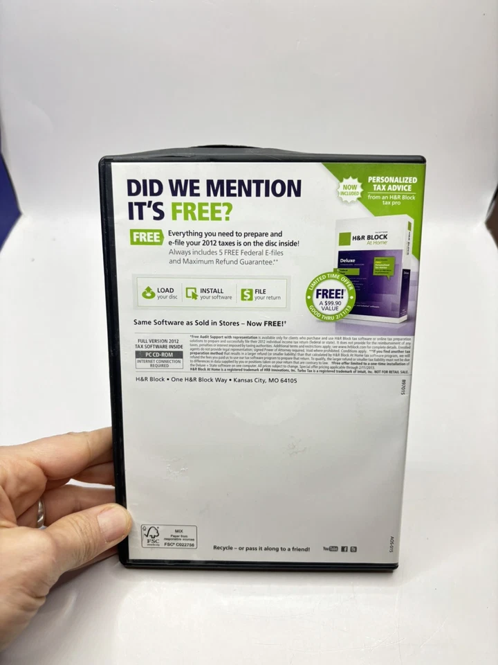 H&R Block At Home Deluxe + E-file + State 2012 Vintage Computer Program - Image 3 of 3