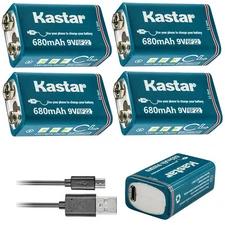 Kastar 4 Pack 9V 6F22 Rechargeable USB Battery 9 Volt Li-ion Battery for MIC RC