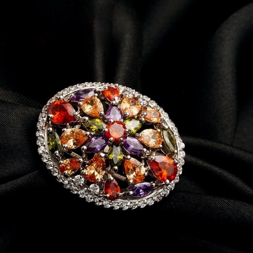 18k White Gold Plated Multicolor Big Bold Ring made w Swarovski Crystal Stone - Picture 12 of 13