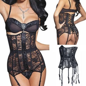 Women Black Steampunk Corset Bustier Gothic Shapewear Plus-Size Lingerie Lace up