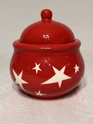 Terramoto Two Earthenware Red 5  Star Bowl With Lid ~ Brand New