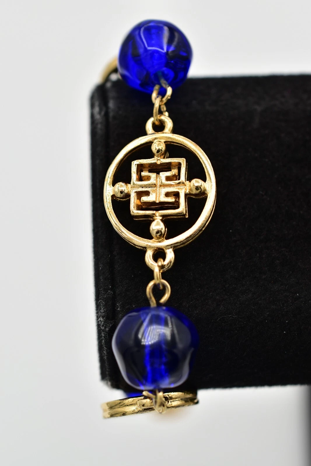 Givenchy Bracciale Vintage Logo Oro Blu Catena Lucite Grossa Firmato Anni 80 BinAW