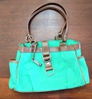 Chaps Women's Monogram Milano Green Canvas Shoulder Bag VGUC