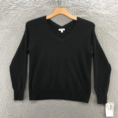 Nordstrom Sweater Womens Small Black Knitted Pullover V-Neck