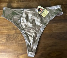 Vtg Secret Treasures Y2K Satin Thong Shiny Panties Gold Thick 2X Second Skin