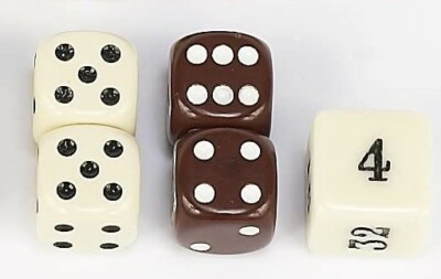 BACKGAMMON DICE SET IVORY AND BROWN 7/16'' SQ. WITH DOUBLING CUBE