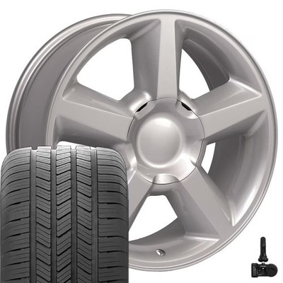 5308 Silver 20x8.5 Rims, Goodyear Tires & TPMS Set Fits GMC Chevy Cadillac