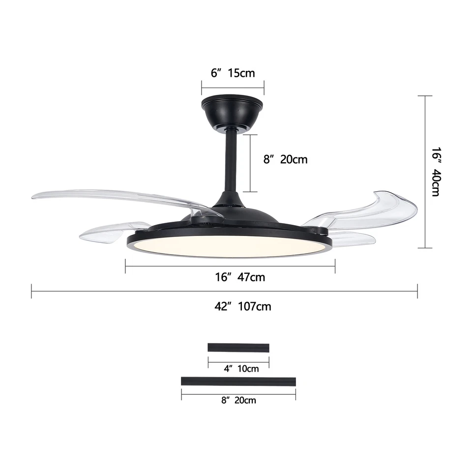 42'' Ceiling Fan with Light Black Low Profile Retractable Remote & APP Control - Image 2 of 4