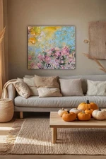 OOAK Original Acrylic Mixed Media Floral Painting 24x24 Joyful