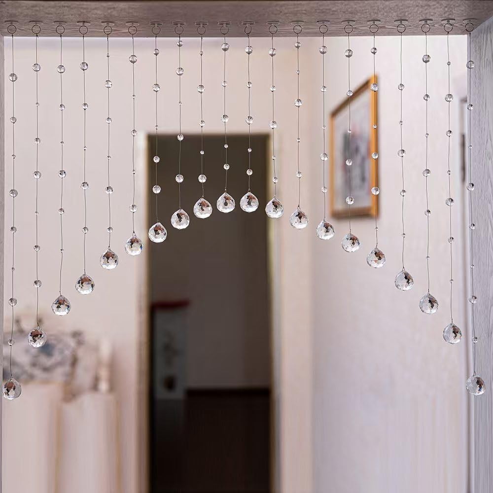 Crystal Beaded Curtain, 20 Strings Arched Door String Curtain, Hanging Door B...