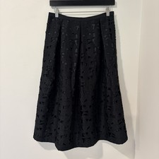 Talbots Vintage Silk Eyelet Floral A-Line Midi Skirt Black Lined Sz 8