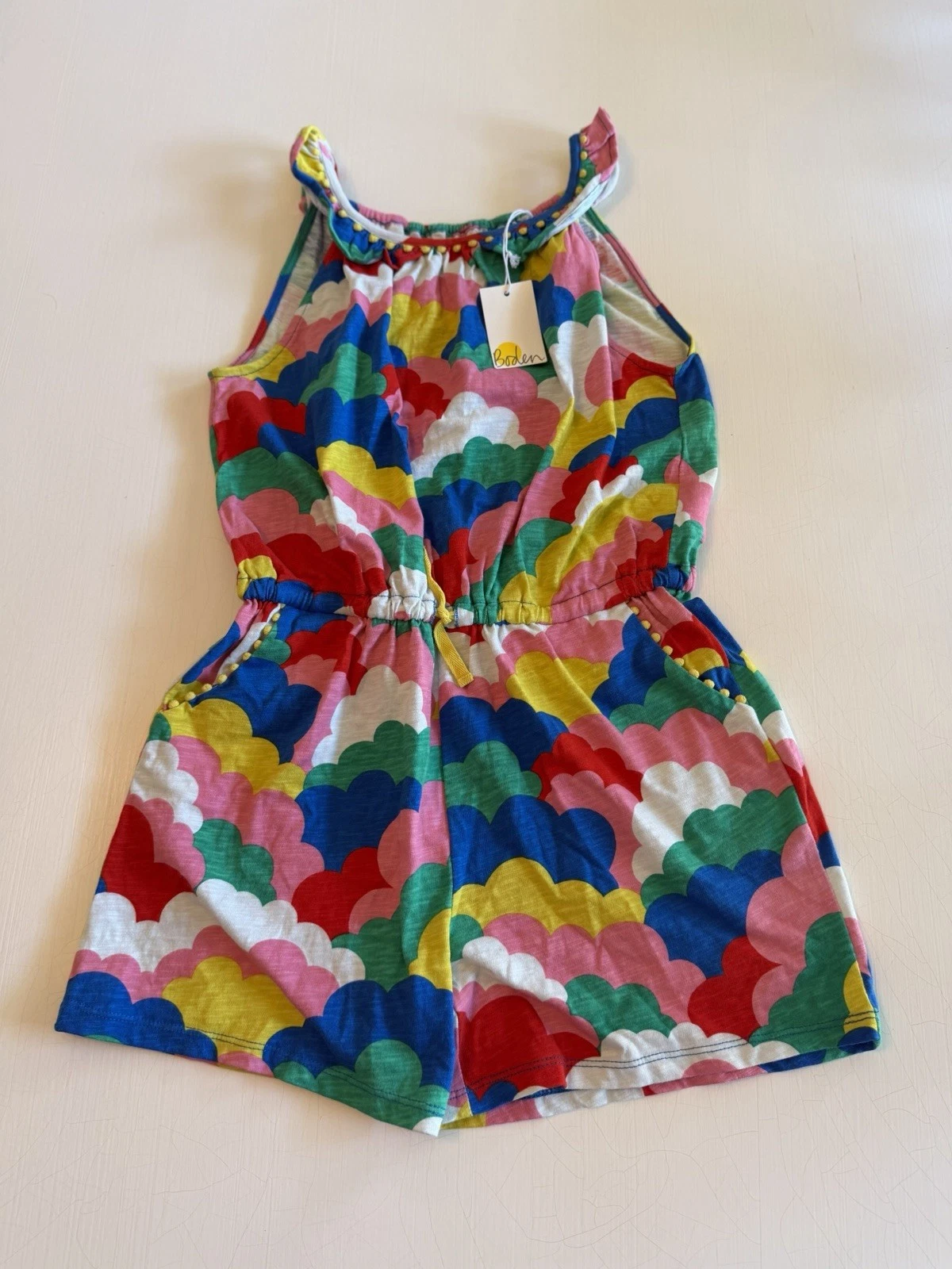 NWT Boden Rainbow Cloud Print Romper Girls 11-12Y Colorful Summer One Piece