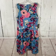 Vince Camuto Scuba Dress Women 12 Blue Floral Print Garden Party Tea Brunch New