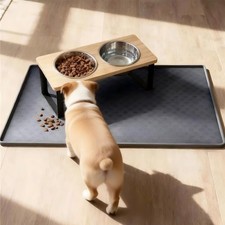 Elevated Dog Bowls with Wooden Stand 15° Tilted Raised Stainless Steel Pet Bowls