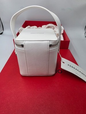 SALVATORE FERRAGAMO Mini Shoulder Bucket Bag 2 Zippered White w