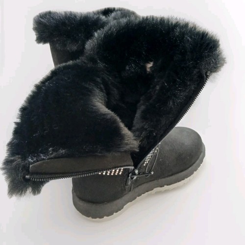 New Girls 10 Toddler Fur Boots + Sparkling Rhinestone Kids Fashion Footwear - Picture 9 of 13