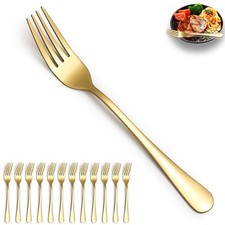 Gold Dinner Forks 12 Pieces, Stainless Steel Titanium Gold Plating Table Fork...