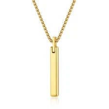 Simple Tungsten Necklace for Men, 18K Gold Plated Bar Pendant Necklace for Me...