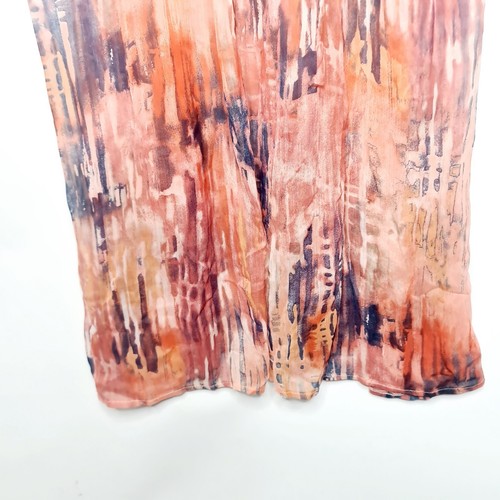 Valleygirl Size 10 Orange Abstract Sheer Adjustable Strap Short Lined Long Dress - Picture 6 of 14