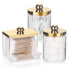 Tbestmax 10oz Cotton Ball Holder 7oz Qtips Dispenser, Bathroom Group A - Gold