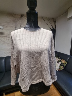 Zara Basic Damen Pulli Pullover Shirt Beige Glanz Gr. S