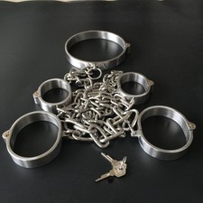 Bondage Set Slave Handcuffs Ankle Cuffs Neck Collar Heavy Duty Stainless Steel