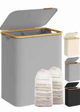 SONGMICS 34.3 gal 130L Canvas Laundry Hamper w/ Lid  Handles Gray LCB513W01