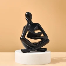 LINZHEN Style-A Black, Creative Abstract Thinker Bookend for Home Aesthetic, ...
