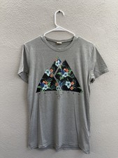 Womens Hollister T-Shirt Size Small Gray Short Sleeve Triangle Floral Logo Y2K